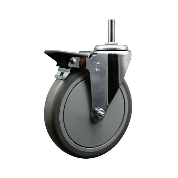 6 Inch Gray Polyurethane Wheel Swivel 34 Inch Threaded Stem Caster with Brake SCC